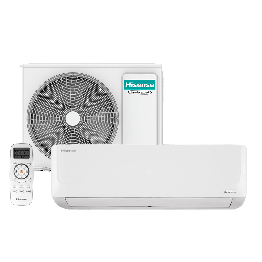 Ar-condicionado Hisense Inverter 18.000 BTUs com unidade interna, condensadora e controle remoto